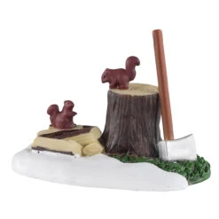 Lemax Axe, Tree Stump And Squirrels (oh My)
