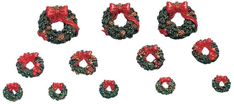 Lemax Village Wreaths With Red Bow - 12 Piece Set 2 Lemax Village Wreaths With Red Bow - 12 Piece Set