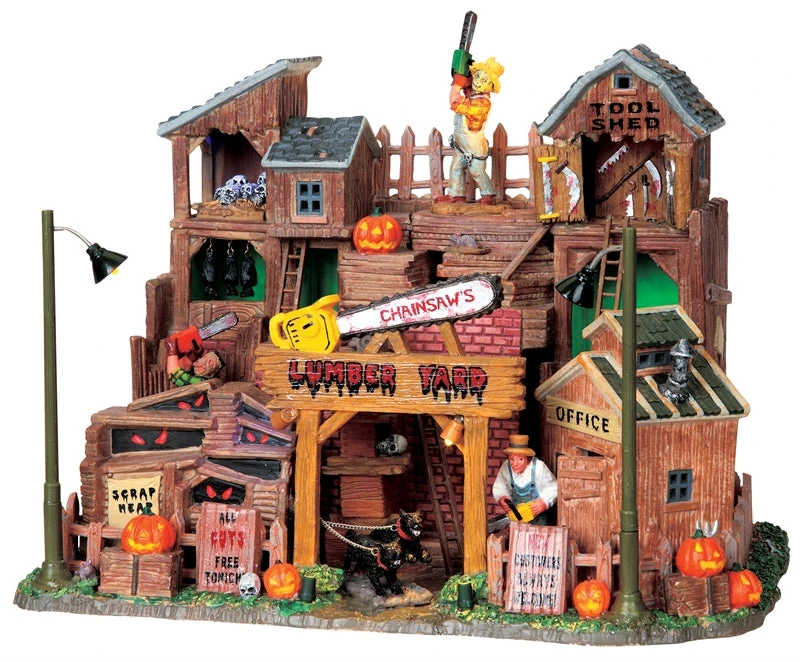 Lemax Spooky Town Chainsaw's Lumber Yard With Adaptor 3 Lemax Spooky Town Chainsaw's Lumber Yard With Adaptor